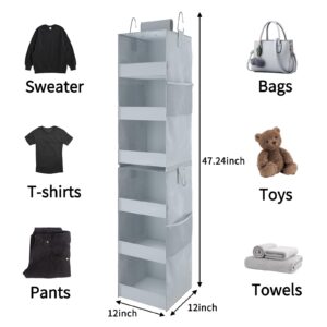 Fixwal 3-Shelf Closet Hanging Organizers Foldable Hanging Closet Shelves Hanging Closet Organizers and Storage for Locker & Camper, Grey, 2-Pack