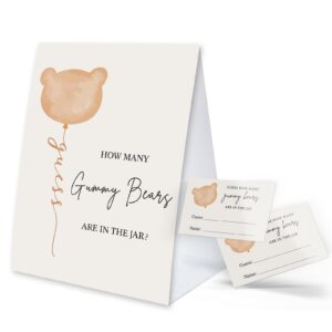 guess how many gummy bears baby shower game, 1 sign and 50 guessing cards, baby shower candy guessing games, bear theme baby shower decoration, birthday party supplies-02-light brown