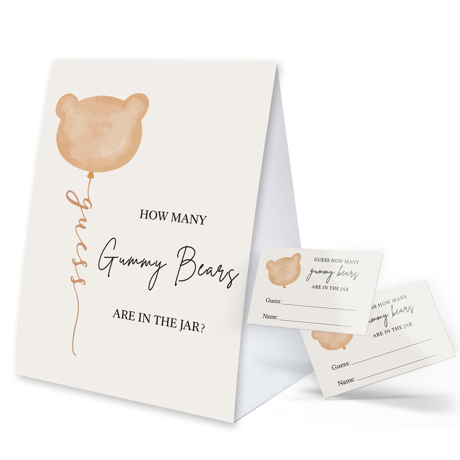 Guess How Many Gummy Bears Baby Shower Game, 1 Sign and 50 Guessing Cards, Baby Shower Candy Guessing Games, Bear Theme Baby Shower Decoration, Birthday Party Supplies-02-Light Brown