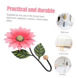 KONTONTY Small Daisy Wall Hanging Flower Wall Art Hooks Rose Decor Wall Mounted Hook Iron Art Craft Utensil Hanger Wall Mounted Clothes Hanger Towel Hat Hook Wrought Iron Coat Pink Office