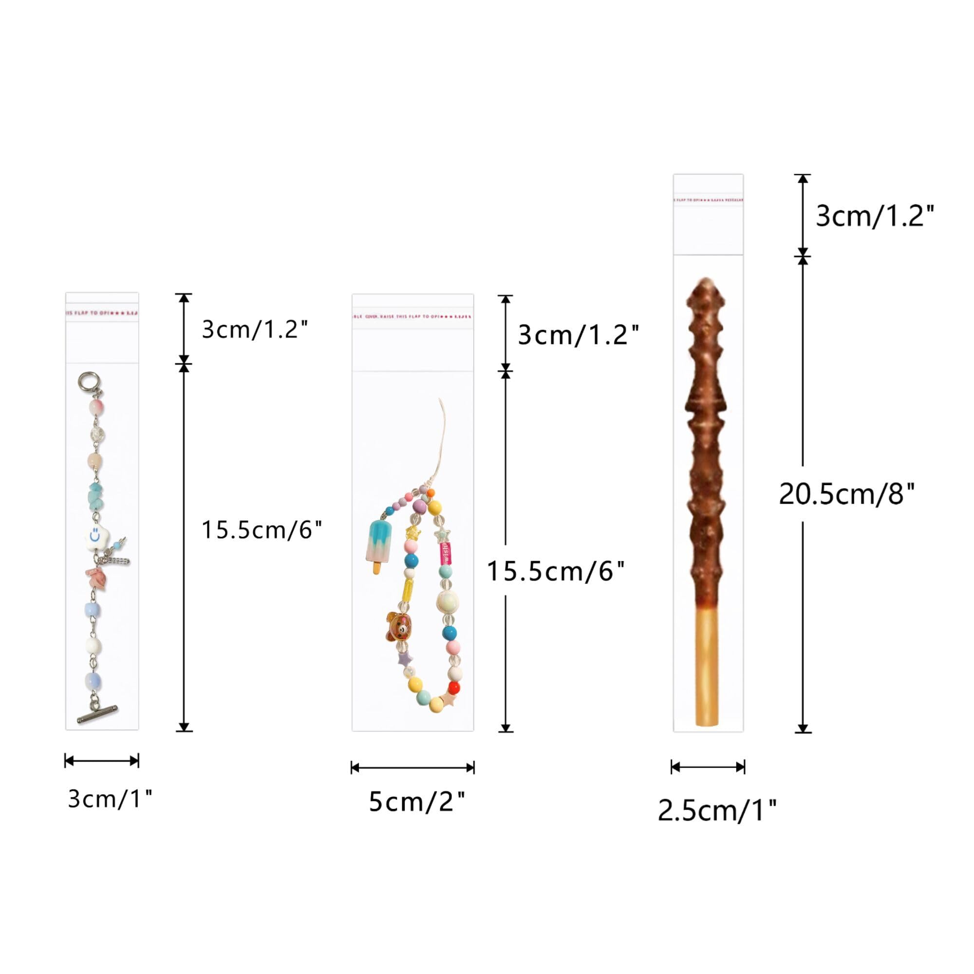 Long Cellophane Bags 100pcs 2x6" Clear Resealable Cello Bags Plastic Adhesive Self Sealing Bags for Candy Pen Keychain Bookmark Crafts Bracelet Oil Pastel Disposable Tableware Watch Hairpin