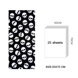 WRAPAHOLIC Halloween Wrapping Tissue Paper - 25 Sheets 19.7x27.5 Inch Black and White Skull Design Bulk for Packing, DIY Crafts