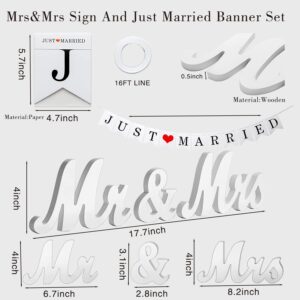 YULVINE Engraved Mr and Mrs Champagne Flutes Wooden Sign,Wedding Toasting Glasses for Bride and Groom,Cake Knife and Server Set Just Married Banner for Couple Reception Ceremony