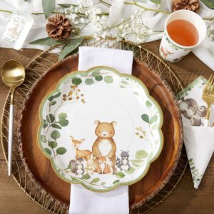 Kate Aspen 62 Piece Woodland Baby Shower Tableware Party Kit - 7 inch (16x) & 9 inch (16x) Heavy Duty Disposable Plates, Durable Paper Napkins (30x)