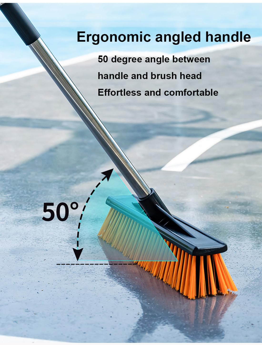 Xifando Heavy-Duty Push Broom Brush - 24" Wide, 65" Long Handle, Stiff Bristles - Perfect for Bathroom, Kitchen, Patio, Garage, Deck, Concrete, Wood, Stone, and Tile Floors (24" Black+Orange)