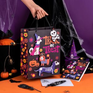 LeZakaa 13" Black Gift Bag with Tissue Paper, Gift Tag and Card, Skeleton Dog Design for Halloween, Holiday, Trick or Treat Party