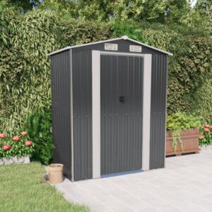 Gecheer Garden Shed Galvanized Steel, Garden Tool Storage Shed with Vent Outdoor Storage Shed Organize Storage House with Door for Backyard Garden Patio Lawn - Anthracite 75.6"x42.5"x87.8"