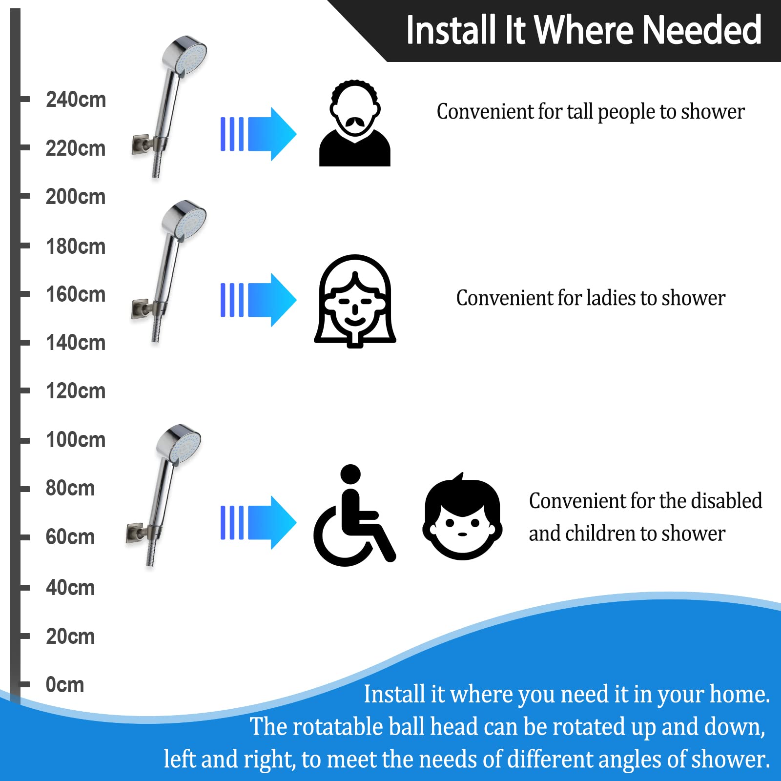 YDmeet Shower Head Holder for Handheld and 3-Way Shower Diverter Valve, All Metal, Brushed Nickel