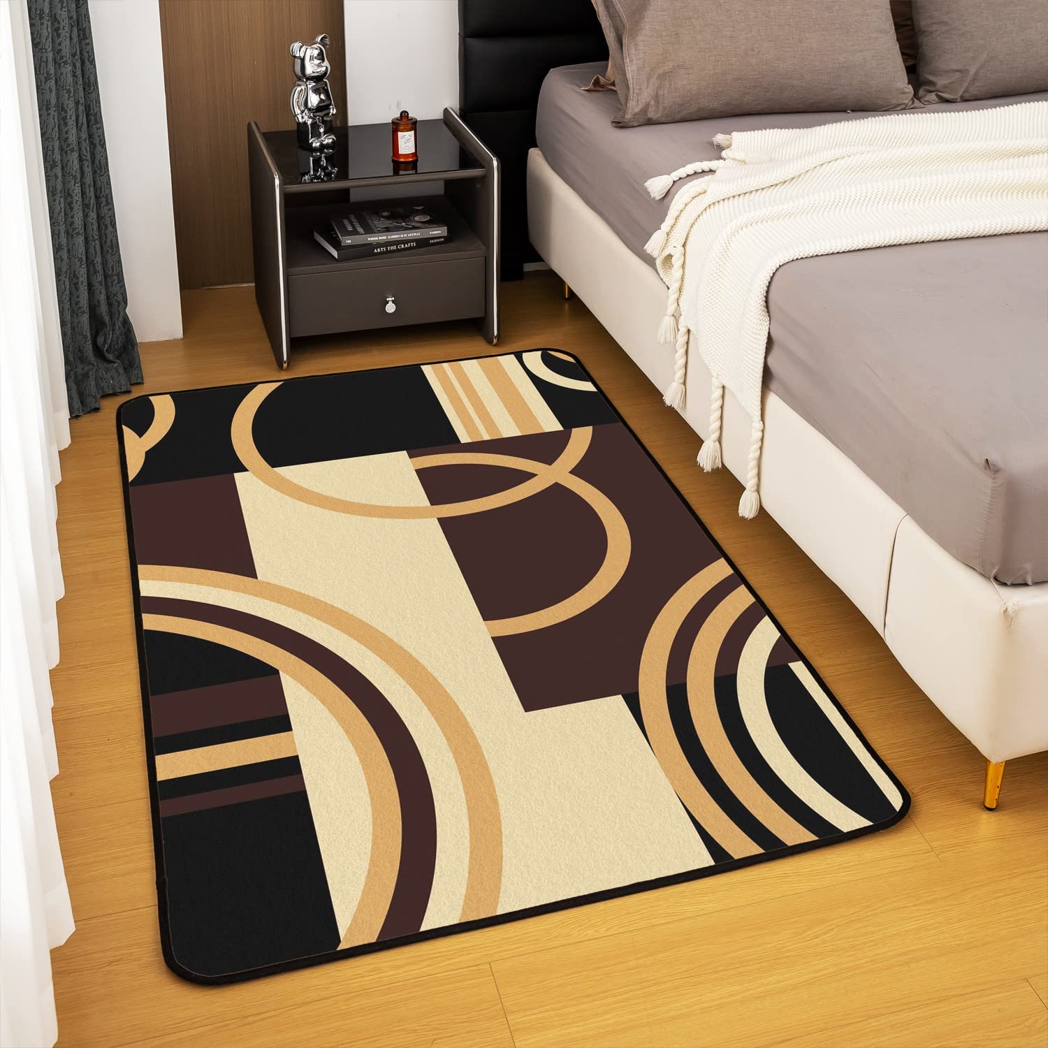 Geometric Decorative Carpet Barclay Arcs Shapes Living Room Rugs for Kids Modern Geometry Decor Indoor Floor Mat Beige Brown Black Accent Rug Decorative Rug Area Rug 5x7