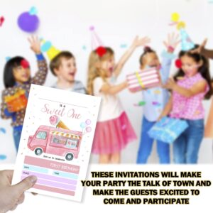 Ice Cream Truck Birthday Party Invitations is a Sweet One 1st Birthday Party Invitation, Summer Ice Cream Theme Fill in Invites Cards, Birthday Party Supplies, 20 Invitations with Envelopes - JY700