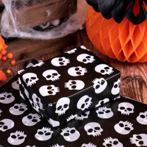 WRAPAHOLIC Halloween Wrapping Tissue Paper - 25 Sheets 19.7x27.5 Inch Black and White Skull Design Bulk for Packing, DIY Crafts