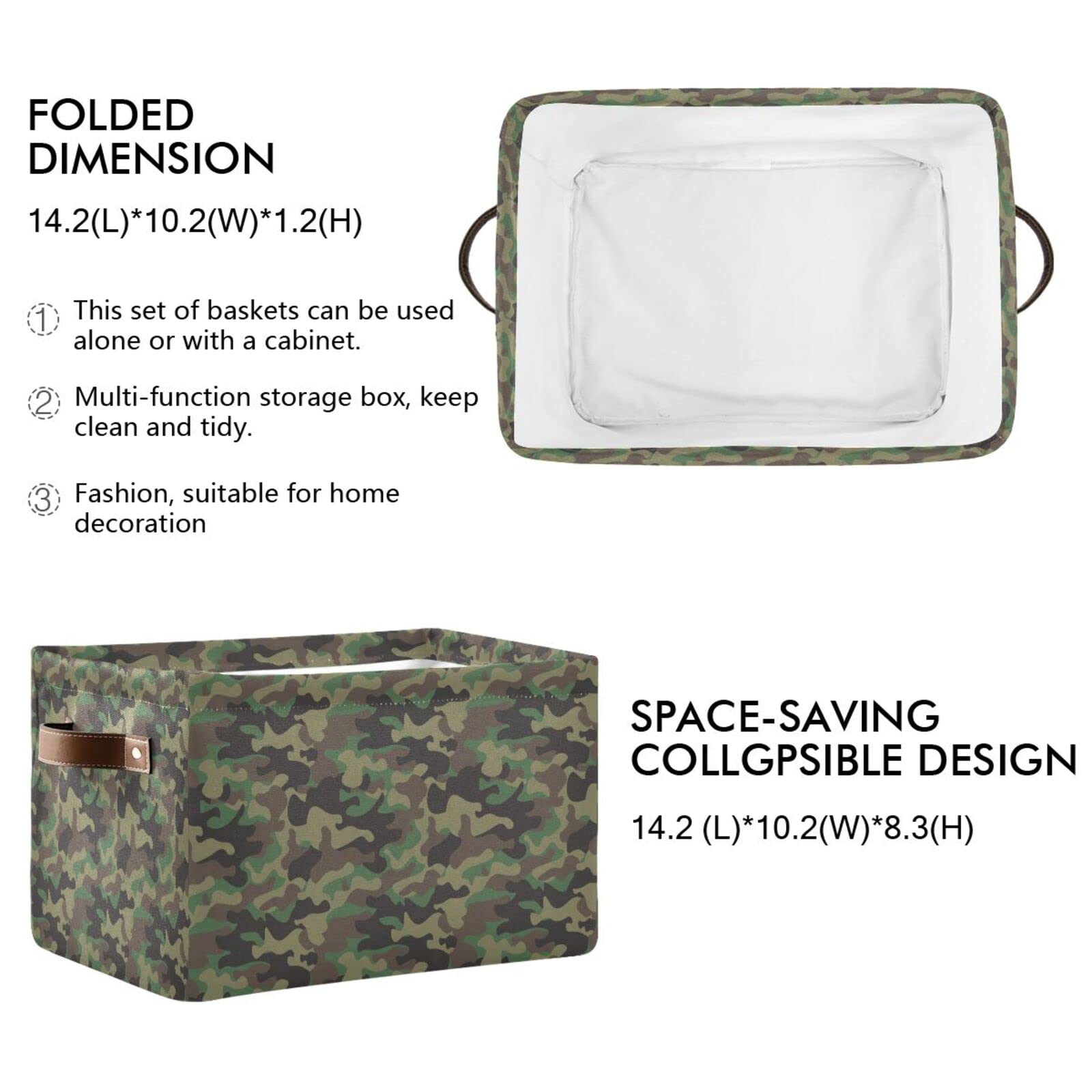 DEHOZO Storage Basket Bins, Military Camouflages Camo Collapsible Storage Cubes Organizer with Handles, Closet Shelves Clothes Storage Box Toys Organizer for Bedroom Living Room, 1pc