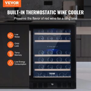 VEVOR 24” Wine Cooler, 46 Bottles Dual Zone Wine Refrigerator, Tempered Glass Door, Low Noise, Digital Temper Control, Built-in or Freestanding, ETL