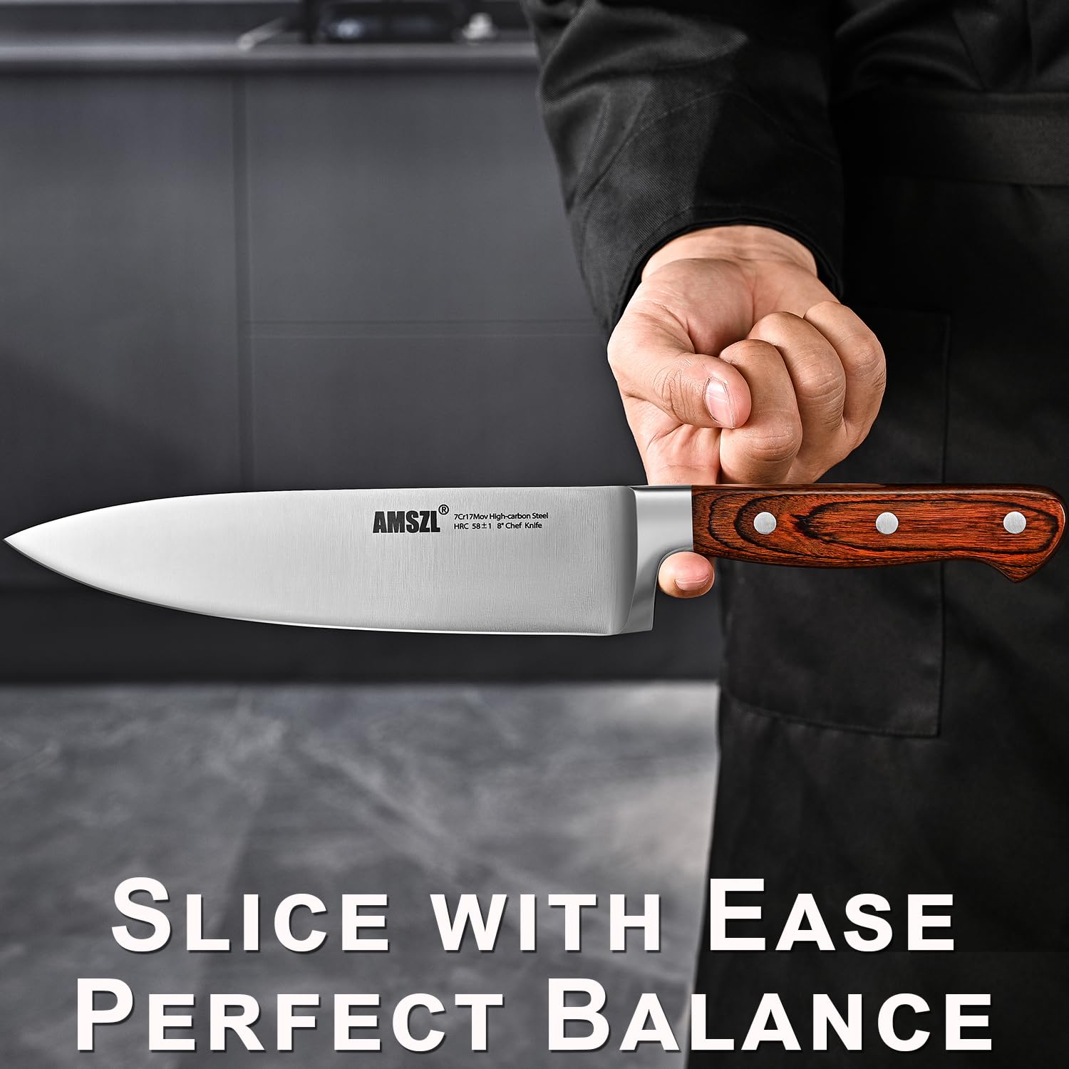 AMSZL Professional Chef's Knife 8 inch - High Carbon Steel - Ultra Sharp - Gift Box