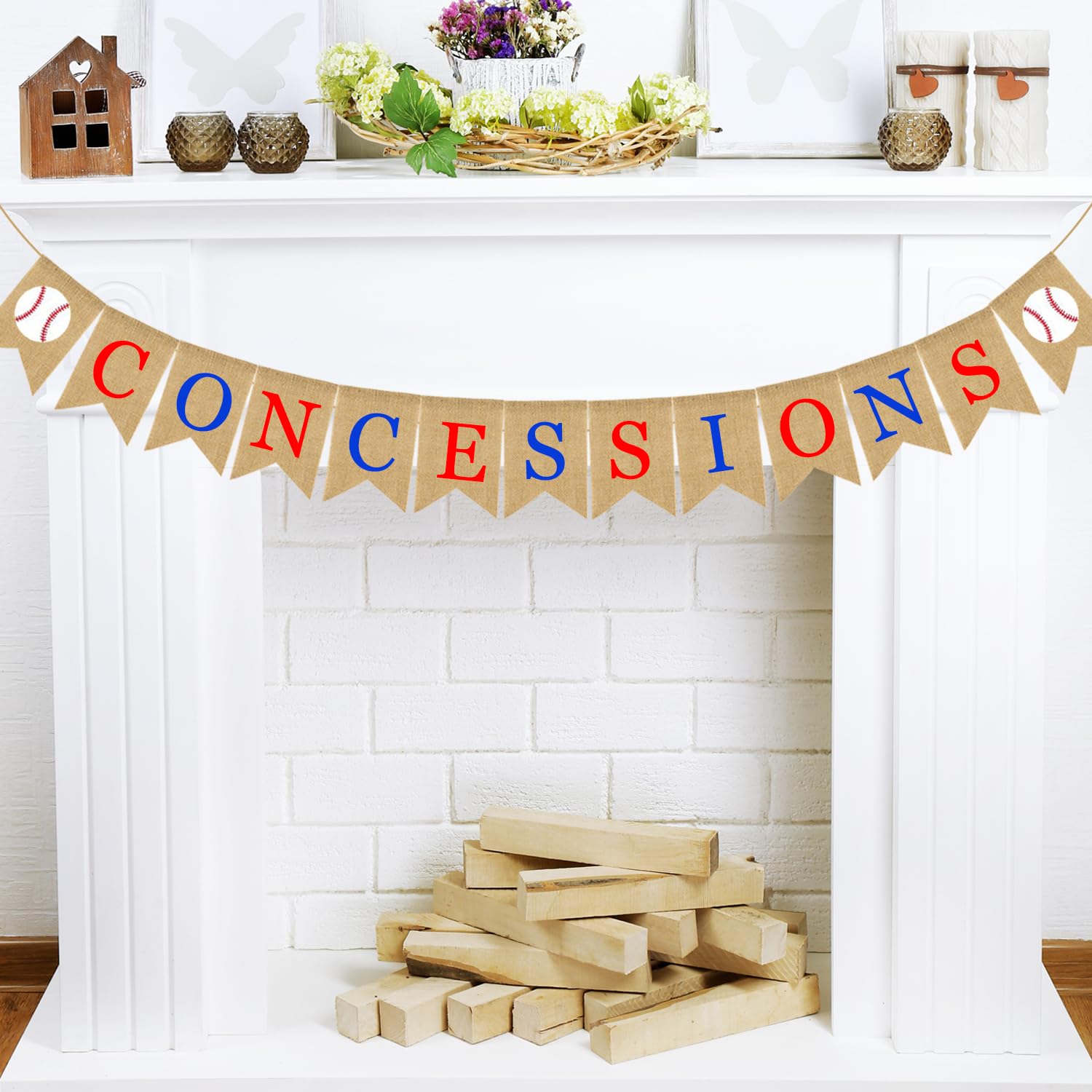 Doumeny Concessions Burlap Banner Baseball Bunting Garland Rustic Baseball Sports Garland Banner Sports Theme Party Banner Concessions Party Sign Banner for Birthday Baby Shower Sport Club Party Decor