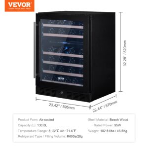 VEVOR 24” Wine Cooler, 46 Bottles Dual Zone Wine Refrigerator, Tempered Glass Door, Low Noise, Digital Temper Control, Built-in or Freestanding, ETL