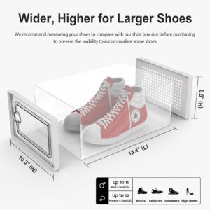 Potahouse® Shoe Storage Organizer, 12 Pack X-Large Stackable Shoe Box with Lids, Fit US Size Women's 12 Men's 11, Sneaker Storage Container Space Saving for Entryway Closet Dorm, White