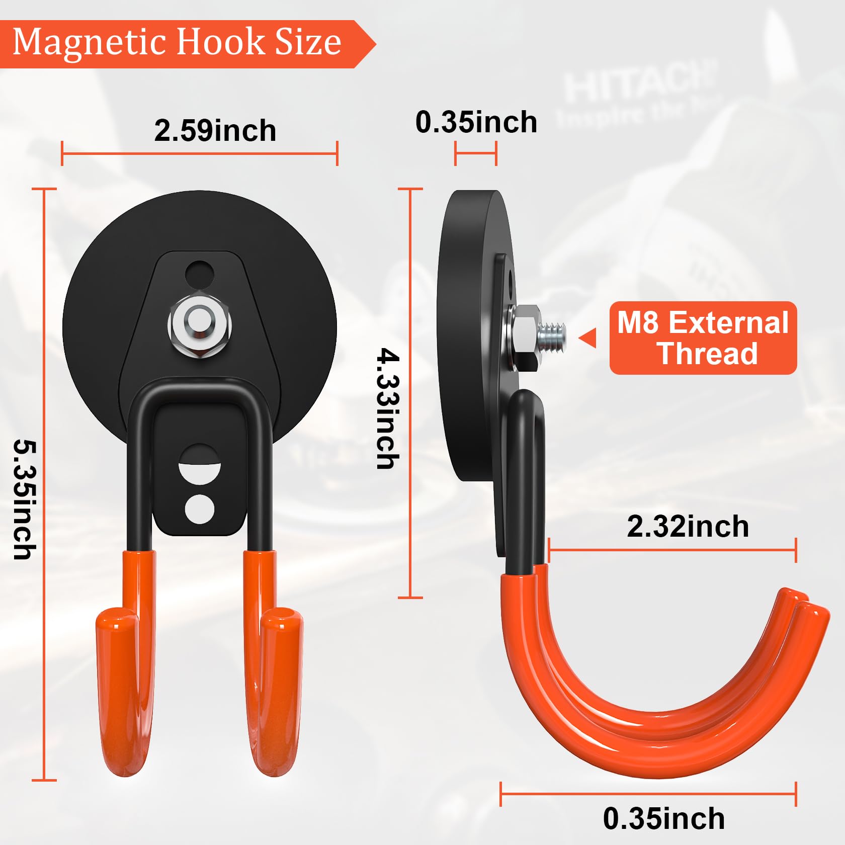 Lvoess Heavy Duty Storage Magnetic Utility Hooks Large Garage Magnet Hooks with Anti-Slip Coating for Metal Cabinet,Pegboard,Garage Shelve,Garden Tools (4PCS 2.59'' Orange)