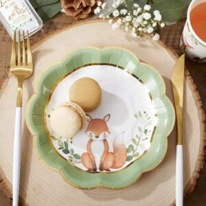 Kate Aspen 62 Piece Woodland Baby Shower Tableware Party Kit - 7 inch (16x) & 9 inch (16x) Heavy Duty Disposable Plates, Durable Paper Napkins (30x)