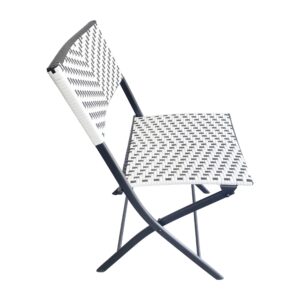 EMMA + OLIVER Ciel Two Piece Folding Bistro Chairs - Black and White PE Rattan - Black Metal Frames - Indoor/Outdoor Use