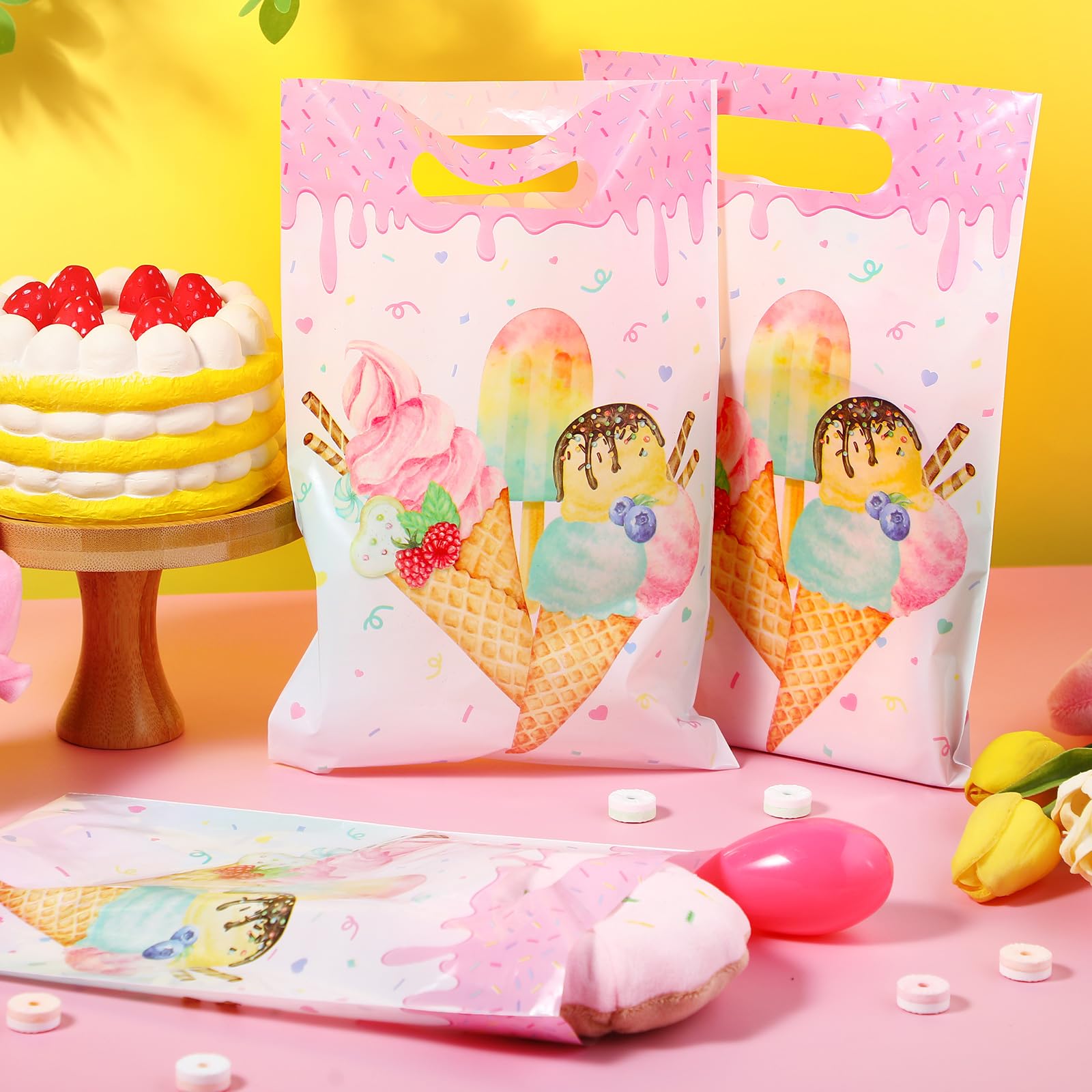 Colarr 50 Pcs Ice Cream Gift Bags Ice Cream Party Favor Bags Ice Cream Birthday Candy Bags Sweet Ice Cream Goodie Bag for Summer Ice Cream Theme Girls Birthday Baby Shower Wedding Party Supplies Decor