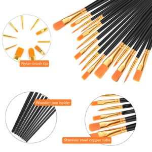 AROIC Acrylic Paint Brush Set, 2 Packs / 20 pcs Nylon Hair Brushes for All Purpose Oil Watercolor Painting Artist Professional Kits (Black)