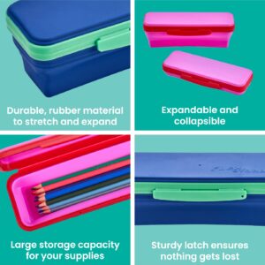 It's Academic Flexi Storage Box with Lid, Compact and Collapsible Pencil Case Design for Craft and School Supplies, Pink and Blue, 2 Pack