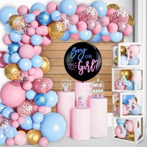 kispatti 168pcs baby boxes gender reveal balloon decorations, pink and blue balloon garland arch kit baby boxes with a-z+baby letters for baby shower 1st bday boy or girl gender reveal party supplies