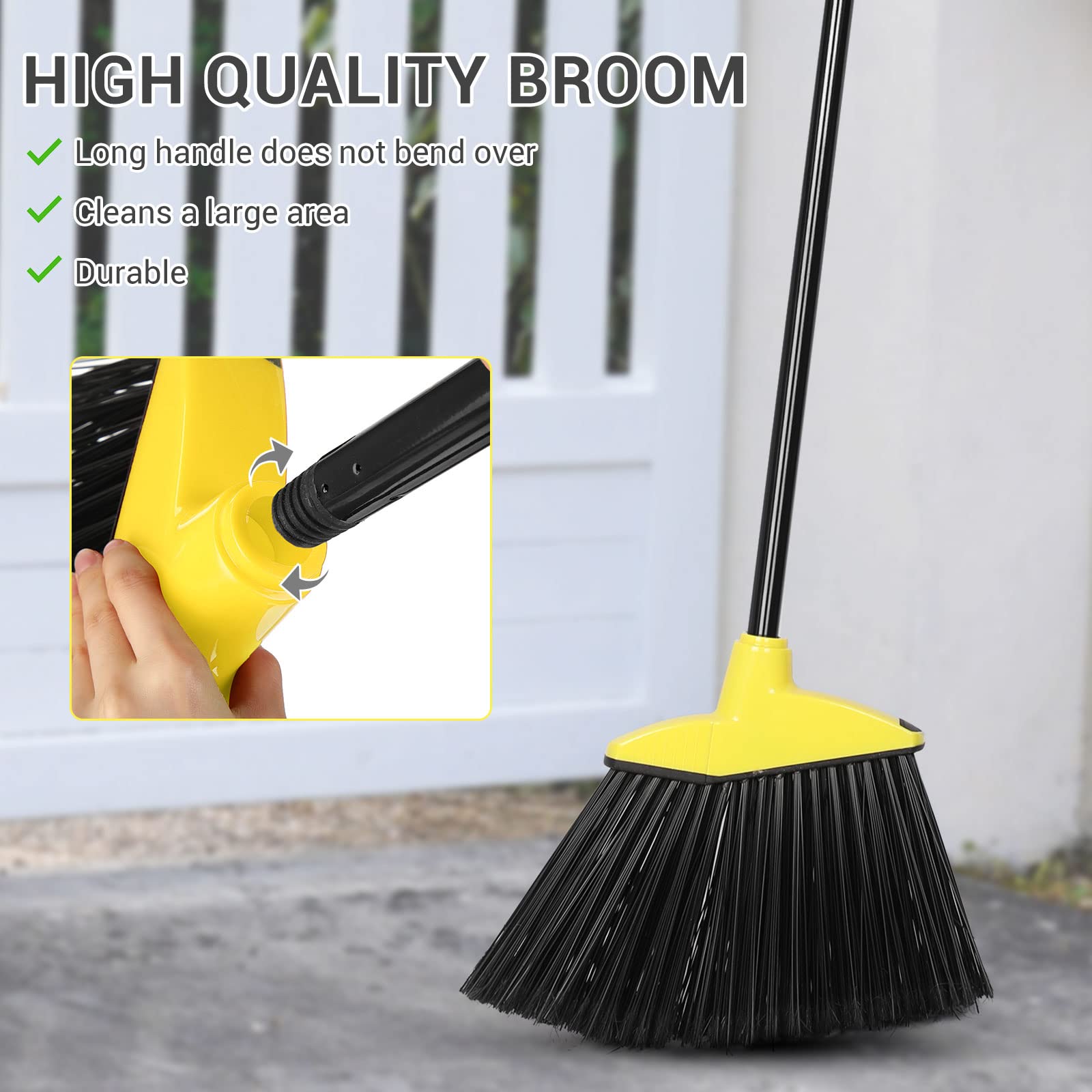 WILLBOND 20 Pcs Heavy Duty Broom Outdoor Indoor Commercial Angle Brooms Bulk for Courtyard Garage Lobby Mall Market Floor Home Kitchen Room Office Pet Hair Rubbish 54 Inch (Yellow)