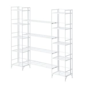 convenience concepts xtra storage shelves - 5 tier folding metal shelving with set of 4 deluxe extension shelves - modern shelves for storage and display in living room, bathroom, office, white