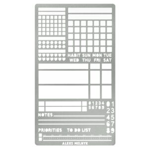 aleks melnyk no.423 metal stencil for bullet journaling, makeselife stencil bookmark, planning, banners, lines, lists, planner stamps, habit tracker, dot journal stencil for diary, template, scrapbook