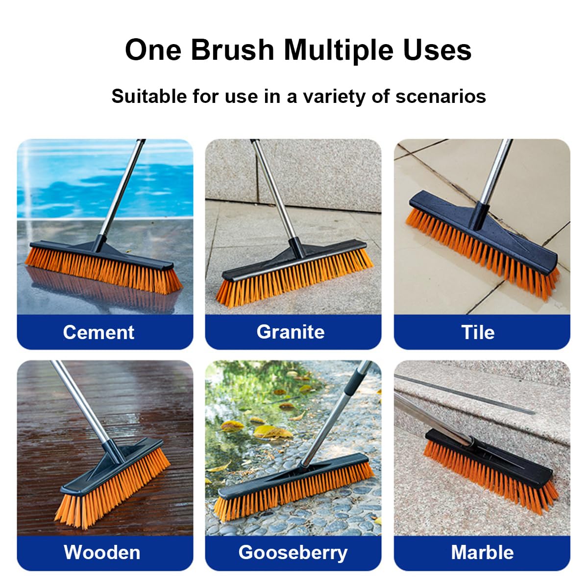 Xifando Heavy-Duty Push Broom Brush - 24" Wide, 65" Long Handle, Stiff Bristles - Perfect for Bathroom, Kitchen, Patio, Garage, Deck, Concrete, Wood, Stone, and Tile Floors (24" Black+Orange)