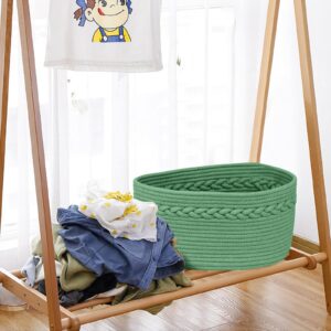 SavStor Small Storage Basket Rope Woven Cotton Basket for Organizing Household Purposes, Decorative Basket for Nursery Living Room Shelves Closet, Oval, 13 x 8.6 x 7.1in, Green, 3 Packs