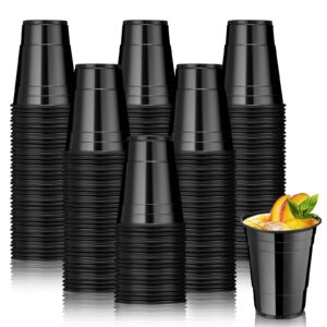 lounsweer 100 pack 16 oz christmas plastic cups party supplies cups disposable drinking cups water cups for graduation wedding birthday beer taste serving snack sample tastings barbecues picnic(black)