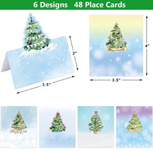 48Pcs Christmas Place Cards Christmas Tree Folded Tent Cards Seating Name Cards for Dinner Tables