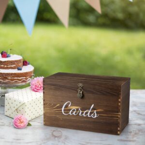 MDLUU Wood Wedding Card Box, Rustic Wedding Money Case with Lock, Envelope Holder Card Receiving Box for Wedding, Reception, Birthday Party (Brown)