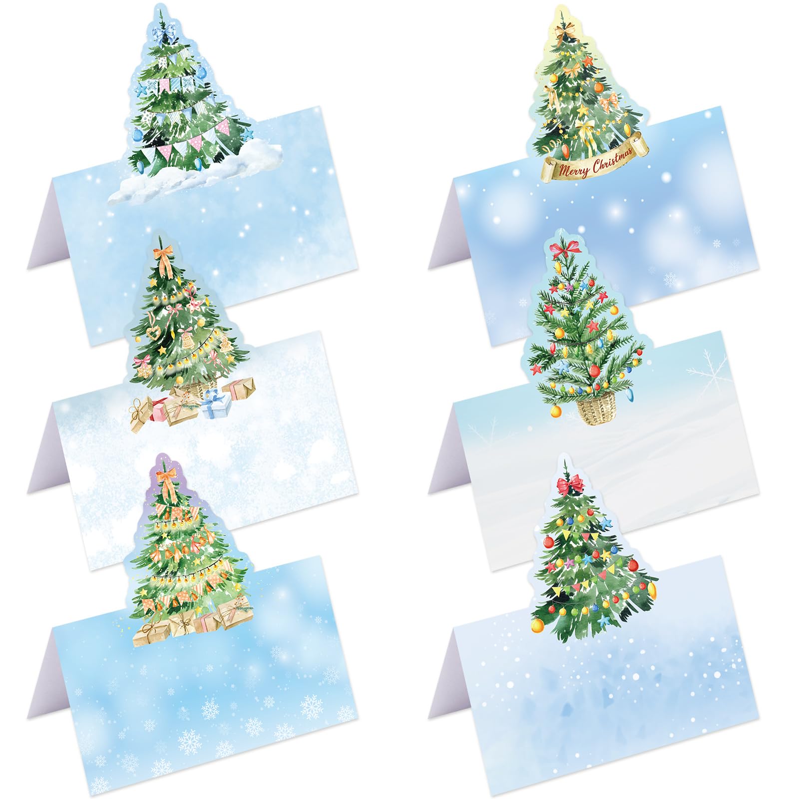 48Pcs Christmas Place Cards Christmas Tree Folded Tent Cards Seating Name Cards for Dinner Tables