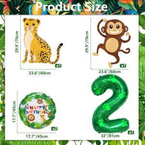 Jungle Animal Balloons, Safari Birthday Decorations, Large 40in Number 2 Balloon, Cute Smile Animal Balloons, for Boys Girls 2 Years Old Birthday, Jungle Safari Theme Party