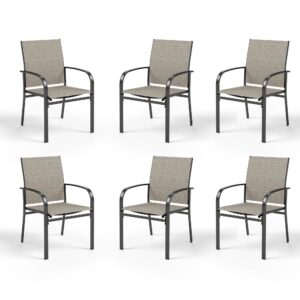 hera's house patio dining chairs set of 6, 36" textilene fabric outdoor chair with wrought iron metal frame support 350lbs for lawn garden backyard kitchen, brown