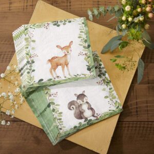 Kate Aspen 62 Piece Woodland Baby Shower Tableware Party Kit - 7 inch (16x) & 9 inch (16x) Heavy Duty Disposable Plates, Durable Paper Napkins (30x)