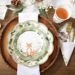 Kate Aspen 62 Piece Woodland Baby Shower Tableware Party Kit - 7 inch (16x) & 9 inch (16x) Heavy Duty Disposable Plates, Durable Paper Napkins (30x)