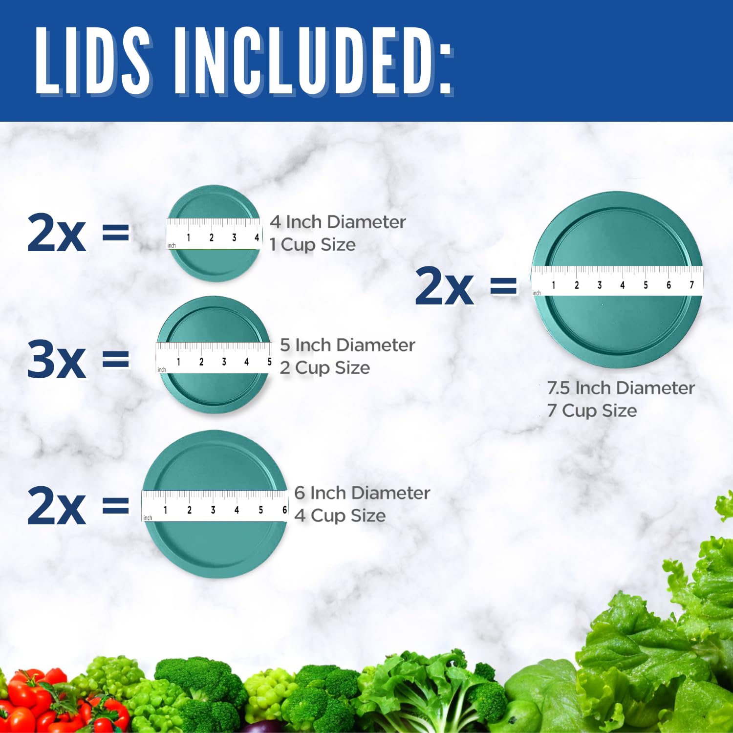 Replacement Lids for Pyrex Containers (2) 1-Cup (3) 2-Cup (2) 4-Cup (2) 7-Cup (Turqoise)