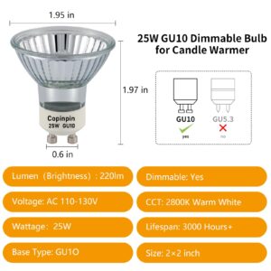 copinpin GU10 Light Bulb 120V 25W 6pcs Candle Warmer, Dimmable Replacement for Candle Warmer Wax Burner Track Light Bulbs, Range Hood Light Bulbs White Light Pack of 6