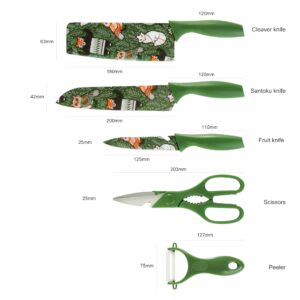 DREAMYDAWN Professional Ultra Sharp Kitchen Knife Set,German High Carbon Stainless Steel,Beautiful Pattern&Green