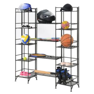 Convenience Concepts Xtra Storage Shelves - 5 Tier Folding Metal Shelving with Set of 4 Extension Shelves - Modern Shelves for Storage and Display in Living Room, Bathroom, Office, Black