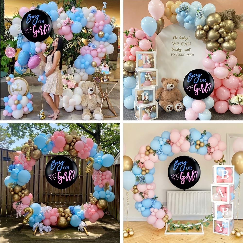 KISPATTI 168pcs Baby Boxes Gender Reveal Balloon Decorations, Pink and Blue Balloon Garland Arch Kit Baby Boxes with A-Z+Baby Letters for Baby Shower 1st Bday Boy or Girl Gender Reveal Party Supplies