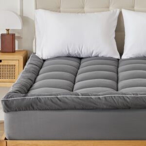 SONIVE Pillow-Top Mattress Topper Ultra Thick Fluffy Soft Topper Box Quilted pad Breathable Noiseless Hotel Quality with Premuim 1000gsm Alternative Filling, Grey Full