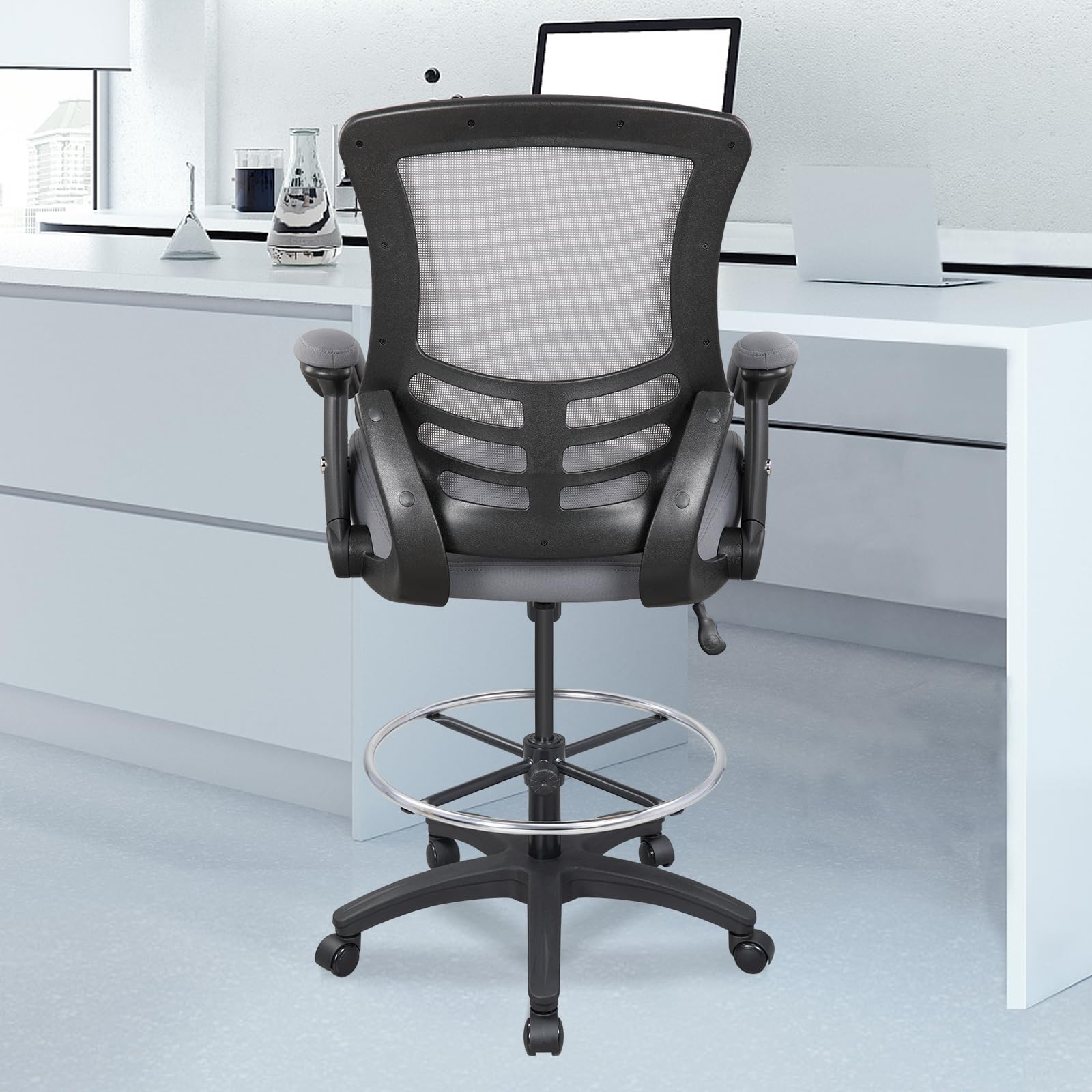 BOLISS Ergonomic Mesh Computer Office Drafting Chair with Super Soft Adjustable Arms Molded Foam Seat Cushion and Lumbar Support -Grey