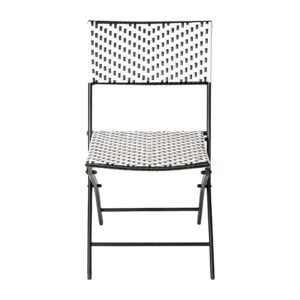 EMMA + OLIVER Ciel Two Piece Folding Bistro Chairs - Black and White PE Rattan - Black Metal Frames - Indoor/Outdoor Use