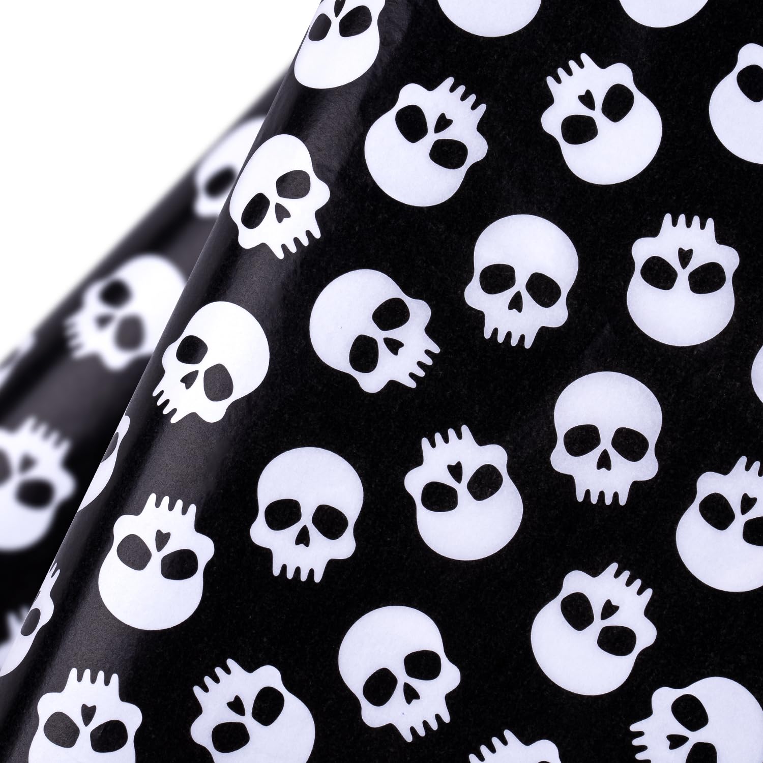 WRAPAHOLIC Halloween Wrapping Tissue Paper - 25 Sheets 19.7x27.5 Inch Black and White Skull Design Bulk for Packing, DIY Crafts